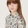 Vestido para niñas «Journey» de lona de algodón blanca con estampado floral verde