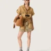 Vestido safari para mujer en algodón beige y verde militar con bolsillos maxi