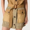 Vestido safari para mujer en algodón beige y verde militar con bolsillos maxi