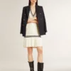 Vestido sin mangas de algodón blanco desgastado para mujer con ribetes azul oscuro y cristales
