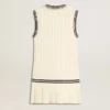 Vestido sin mangas de algodón blanco desgastado para mujer con ribetes azul oscuro y cristales