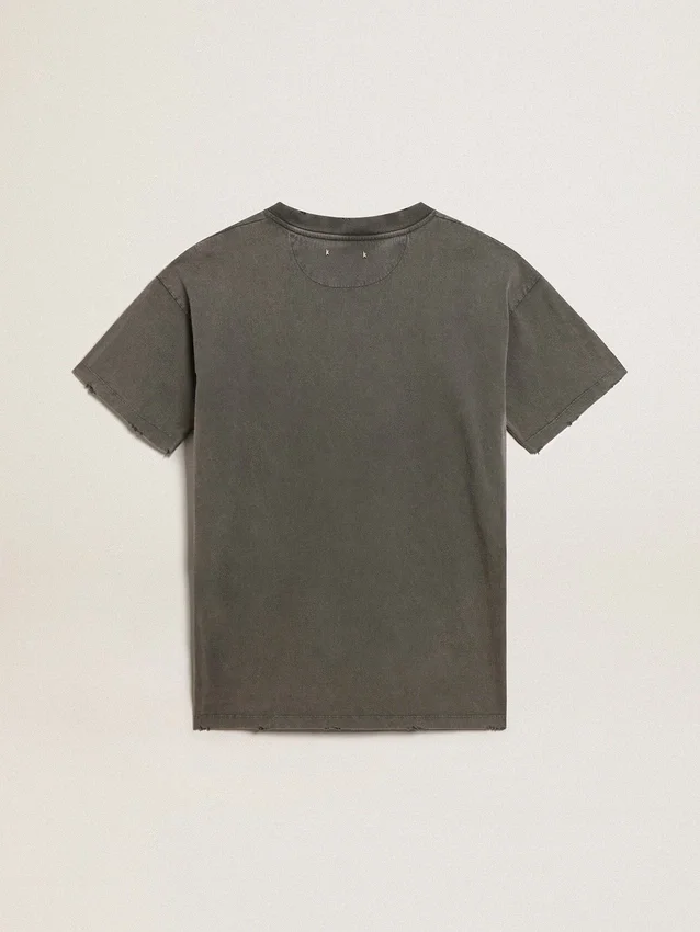Vestido tipo camiseta gris para mujer con acabado desgastado
