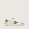 Super-Star Junior en cuero blanco con estrella de gamuza gris oscuro e inserciones de gamuza beige