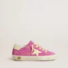 Young Super-Star en gamuza rosa con estrella y lengüeta del talón en amarillo claro