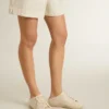 Zapatilla Super-Star Sabot para mujer en lona beige con abalorios bordados y estrella de gamuza beige