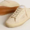 Zapatilla Super-Star Sabot para mujer en lona beige con abalorios bordados y estrella de gamuza beige