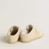 Zapatilla Super-Star Sabot para mujer en lona beige con abalorios bordados y estrella de gamuza beige