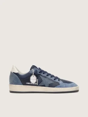 Zapatillas Ball Star LTD para mujer en cuero azul oscuro con estrella de cristales Swarovski azul claro e inserciones de gamuza
