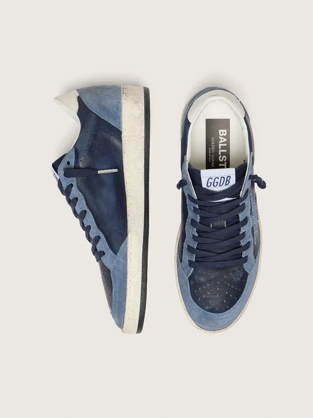 Zapatillas Ball Star LTD para mujer en cuero azul oscuro con estrella de cristales Swarovski azul claro e inserciones de gamuza