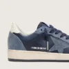 Zapatillas Ball Star LTD para mujer en cuero azul oscuro con estrella de cristales Swarovski azul claro e inserciones de gamuza