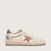 Zapatillas Ball Star LTD para mujer en cuero beige con estrella de malla rosa y lengüeta del talón de cuero azul
