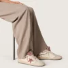 Zapatillas Ball Star LTD para mujer en cuero beige con estrella de malla rosa y lengüeta del talón de cuero azul
