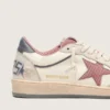 Zapatillas Ball Star LTD para mujer en cuero beige con estrella de malla rosa y lengüeta del talón de cuero azul