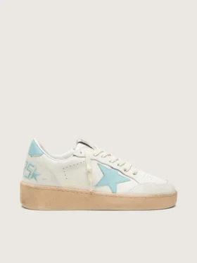 Zapatillas Ball Star para mujer en cuero blanco con estrella azul claro
