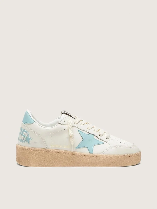 Zapatillas Ball Star para mujer en cuero blanco con estrella azul claro