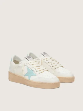 Zapatillas Ball Star para mujer en cuero blanco con estrella azul claro