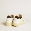 Zapatillas Ball Star para mujer en cuero blanco con estrella dorada con purpurina y lengüeta del talón negra con purpurina