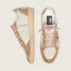 Zapatillas Ball Star para mujer en cuero color crema con estrella de cuero rojo ladrillo e inserciones de gamuza