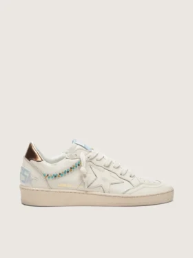 Zapatillas Ball Star para mujer en cuero color crema con estrella y cuentas tono sobre tono