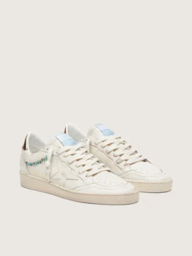 Zapatillas Ball Star para mujer en cuero color crema con estrella y cuentas tono sobre tono