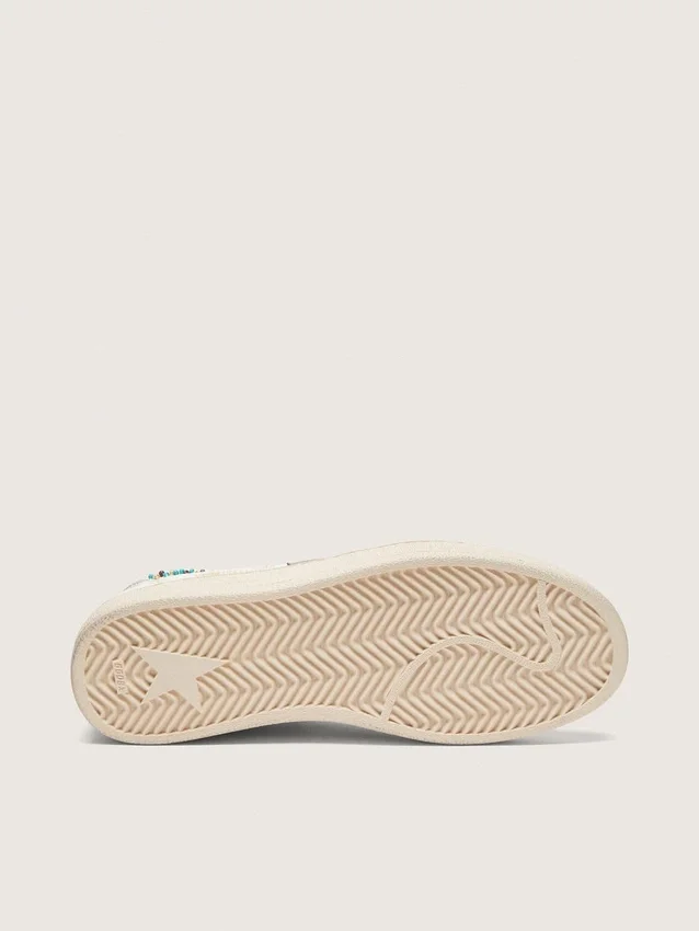 Zapatillas Ball Star para mujer en cuero color crema con estrella y cuentas tono sobre tono