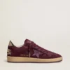 Zapatillas Ball Star para mujer en gamuza color burdeos con estrella de cristal y lengüeta del talón de cuero metalizado
