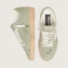 Zapatillas Ball Star para mujer en gamuza verde salvia con estrella de cuero blanco y bordado floral de Swarovski tono sobre tono