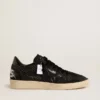 Zapatillas Ball Star para mujer en malla con cristales Swarovski y estrella y lengüeta del talón de cuero laminado negro