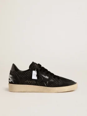 Zapatillas Ball Star para mujer en malla con cristales Swarovski y estrella y lengüeta del talón de cuero laminado negro