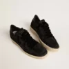 Zapatillas Ball Star para mujer en malla con cristales Swarovski y estrella y lengüeta del talón de cuero laminado negro