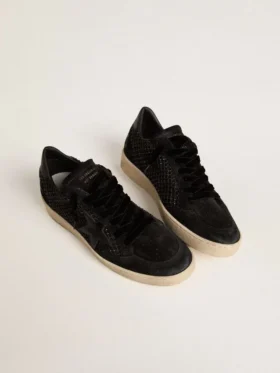 Zapatillas Ball Star para mujer en malla con cristales Swarovski y estrella y lengüeta del talón de cuero laminado negro