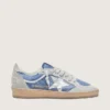 Zapatillas Ball Star para mujer en nylon azul denim con inserciones de gamuza gris claro y una estrella de cuero plateado metalizado