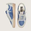 Zapatillas Ball Star para mujer en nylon azul denim con inserciones de gamuza gris claro y una estrella de cuero plateado metalizado