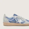 Zapatillas Ball Star para mujer en nylon azul denim con inserciones de gamuza gris claro y una estrella de cuero plateado metalizado