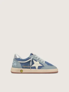Young Ball Star en gamuza azul claro y azul denim con estrella de cuero blanco