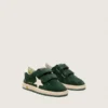 Zapatillas Ball Star para niños en gamuza verde bosque con estrella y lengüeta en el talón de cuero color crema