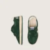Zapatillas Ball Star para niños en gamuza verde bosque con estrella y lengüeta en el talón de cuero color crema