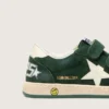 Zapatillas Ball Star para niños en gamuza verde bosque con estrella y lengüeta en el talón de cuero color crema