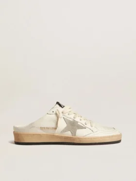 Zapatillas Ball Star tipo sabot en piel napa con estrella de gamuza gris hielo