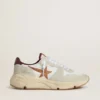 Zapatillas de hombre con Running Sole de nylon y gamuza, con estrella de cuero marrón y lengüeta trasera de cuero burdeos