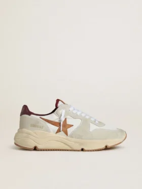 Zapatillas de hombre con Running Sole de nylon y gamuza, con estrella de cuero marrón y lengüeta trasera de cuero burdeos
