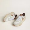 Zapatillas de hombre con Running Sole de nylon y gamuza, con estrella de cuero marrón y lengüeta trasera de cuero burdeos
