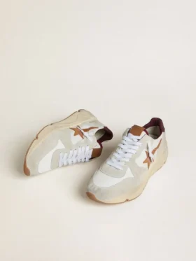 Zapatillas de hombre con Running Sole de nylon y gamuza, con estrella de cuero marrón y lengüeta trasera de cuero burdeos
