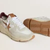 Zapatillas de hombre con Running Sole de nylon y gamuza, con estrella de cuero marrón y lengüeta trasera de cuero burdeos
