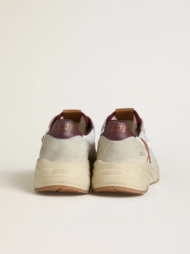 Zapatillas de hombre con Running Sole de nylon y gamuza, con estrella de cuero marrón y lengüeta trasera de cuero burdeos