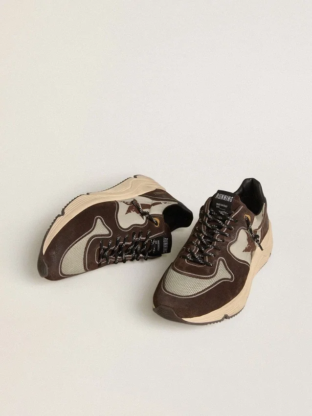 Zapatillas de hombre con Running Sole de nylon y gamuza, con estrella estampada y lengüeta de talón de cuero