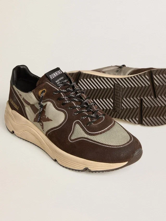 Zapatillas de hombre con Running Sole de nylon y gamuza, con estrella estampada y lengüeta de talón de cuero
