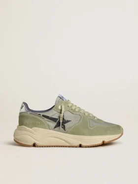 Zapatillas de hombre con Running Sole en nylon y gamuza verde salvia con estrella negra estampada