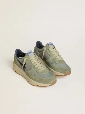 Zapatillas de hombre con Running Sole en nylon y gamuza verde salvia con estrella negra estampada