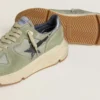 Zapatillas de hombre con Running Sole en nylon y gamuza verde salvia con estrella negra estampada